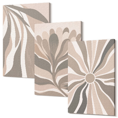 Sada 3 obrazov Abstraktné rastlinné vzory v odtieňoch béžovej a hnedej