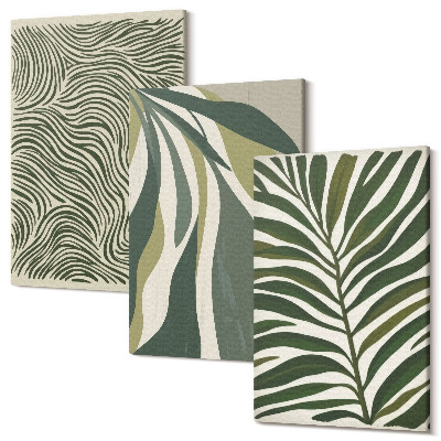 Sada obrazov na stenu triptych Vzory listov a vlnovky v odtieňoch zelenej