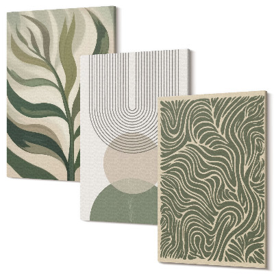 Sada obrazov na stenu triptych Listy a geometrické tvary abstraktné