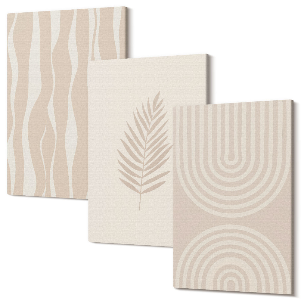 Sada 3 obrazov Vzory v odtieňoch béžovej s rastlinnými motívmi