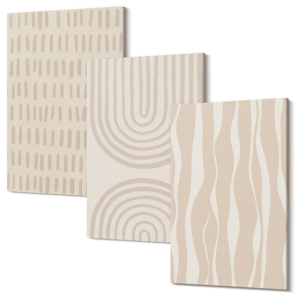 Sada 3 obrazov Abstraktné vzory v odtieňoch béžovej a bielej