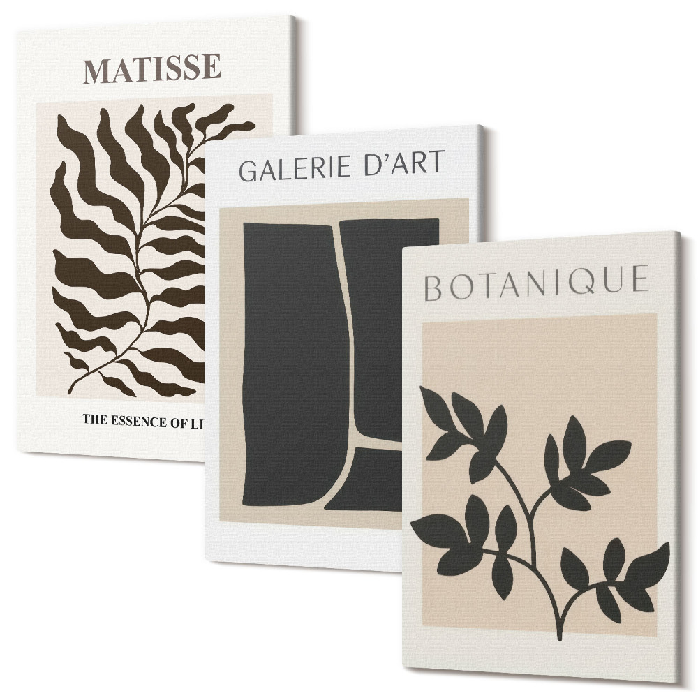 Sada obrazov triptych Minimalistické plagáty s rastlinnými vzormi a abstraktmi