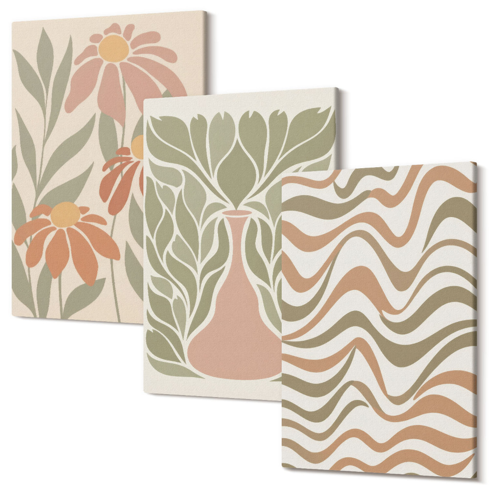 Sada obrazov triptych Pastelové kvetinové ilustrácie zvlnená abstrakcia
