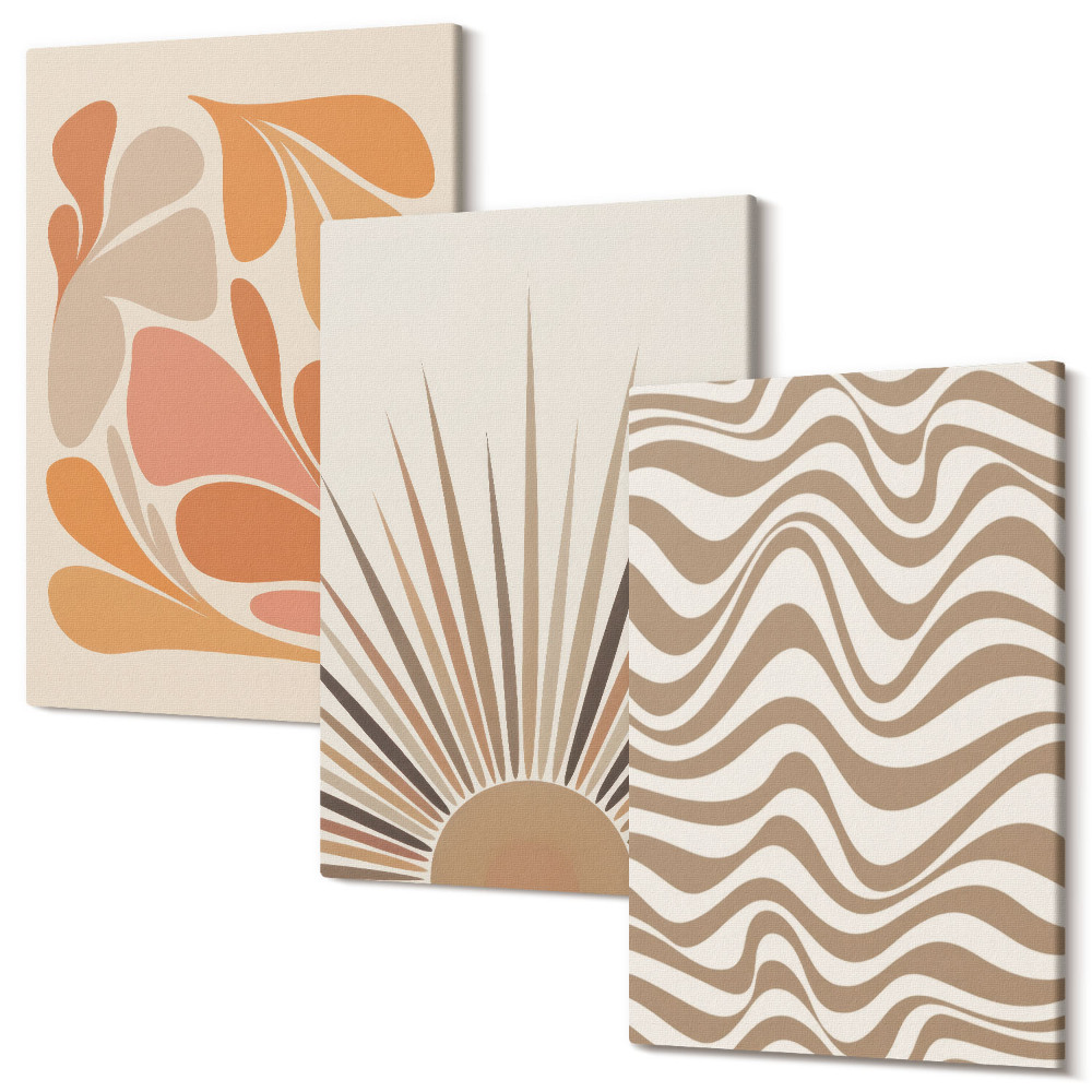 Sada 3 obrazov Sun boho pastelové abstraktné tvary