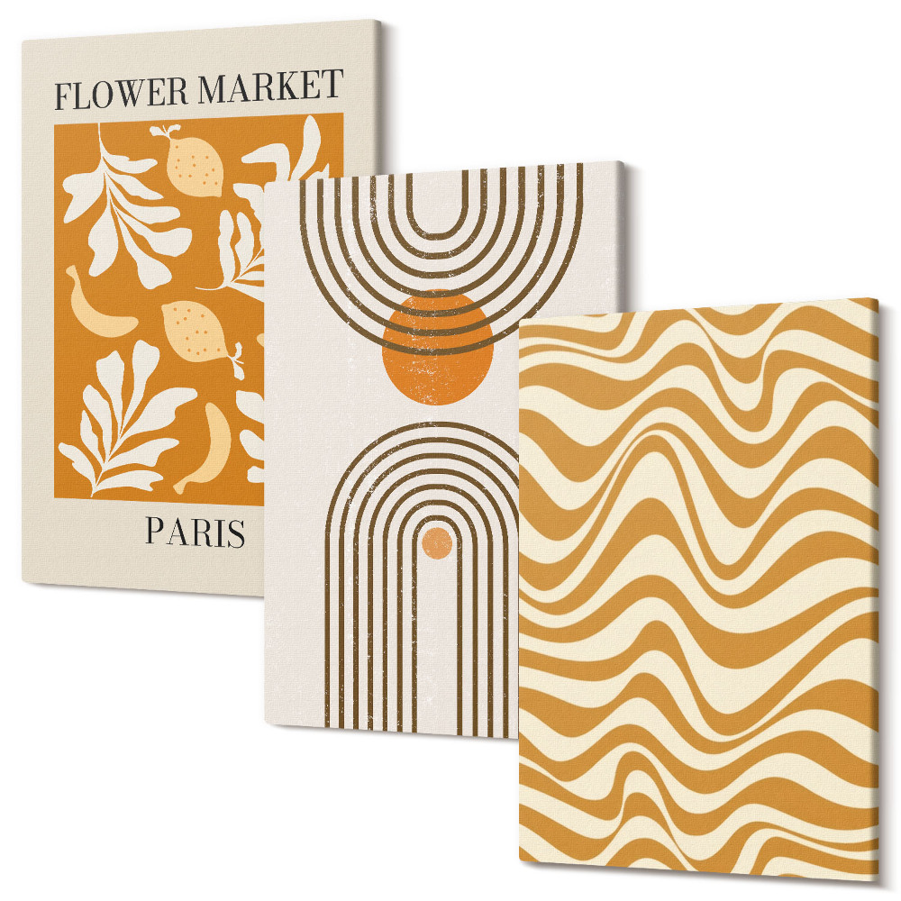 Sada obrazov triptych Módne plagáty s kvetinovými a geometrickými vzormi