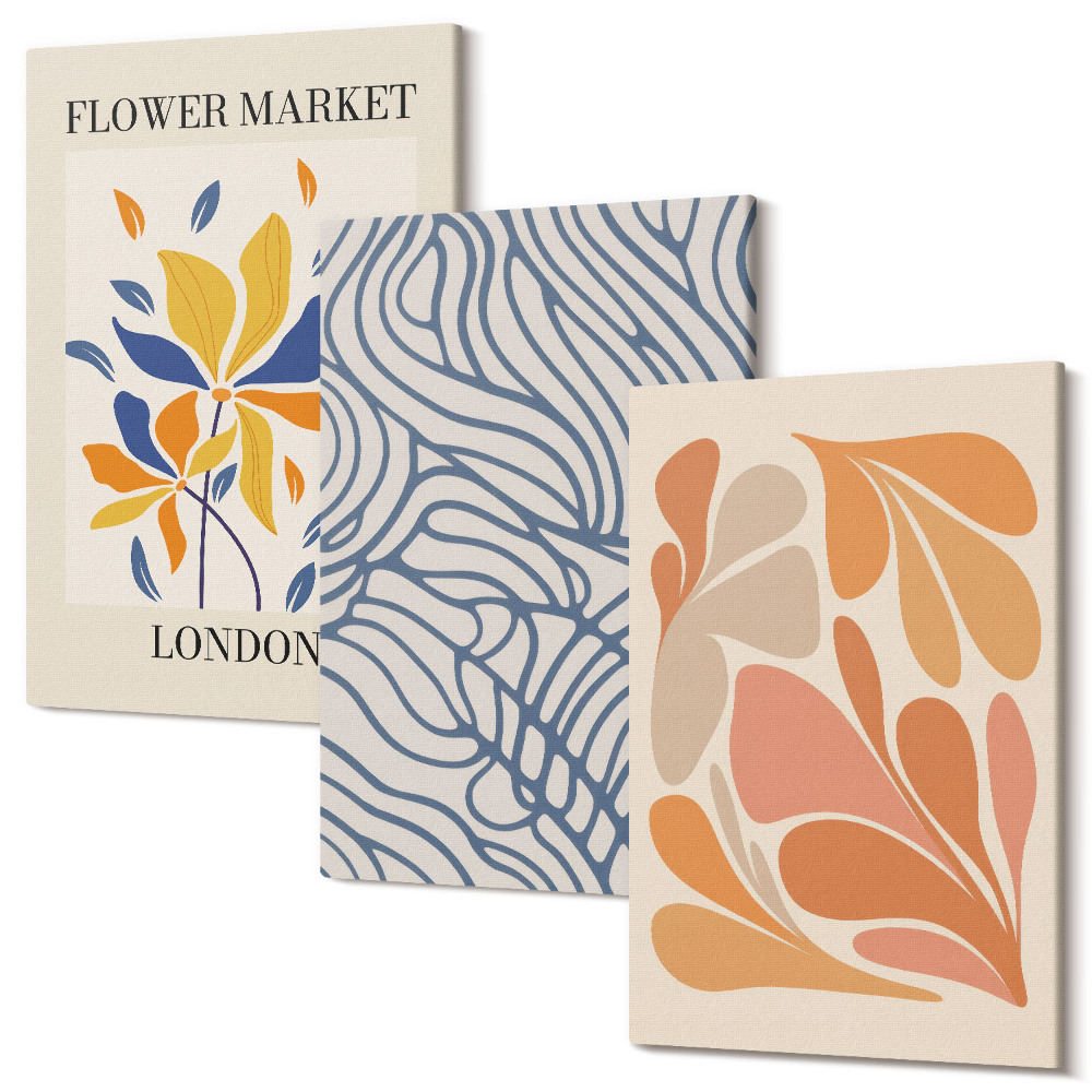 Sada 3 obrazov Kvety v modernom štýle s abstraktnými vzormi