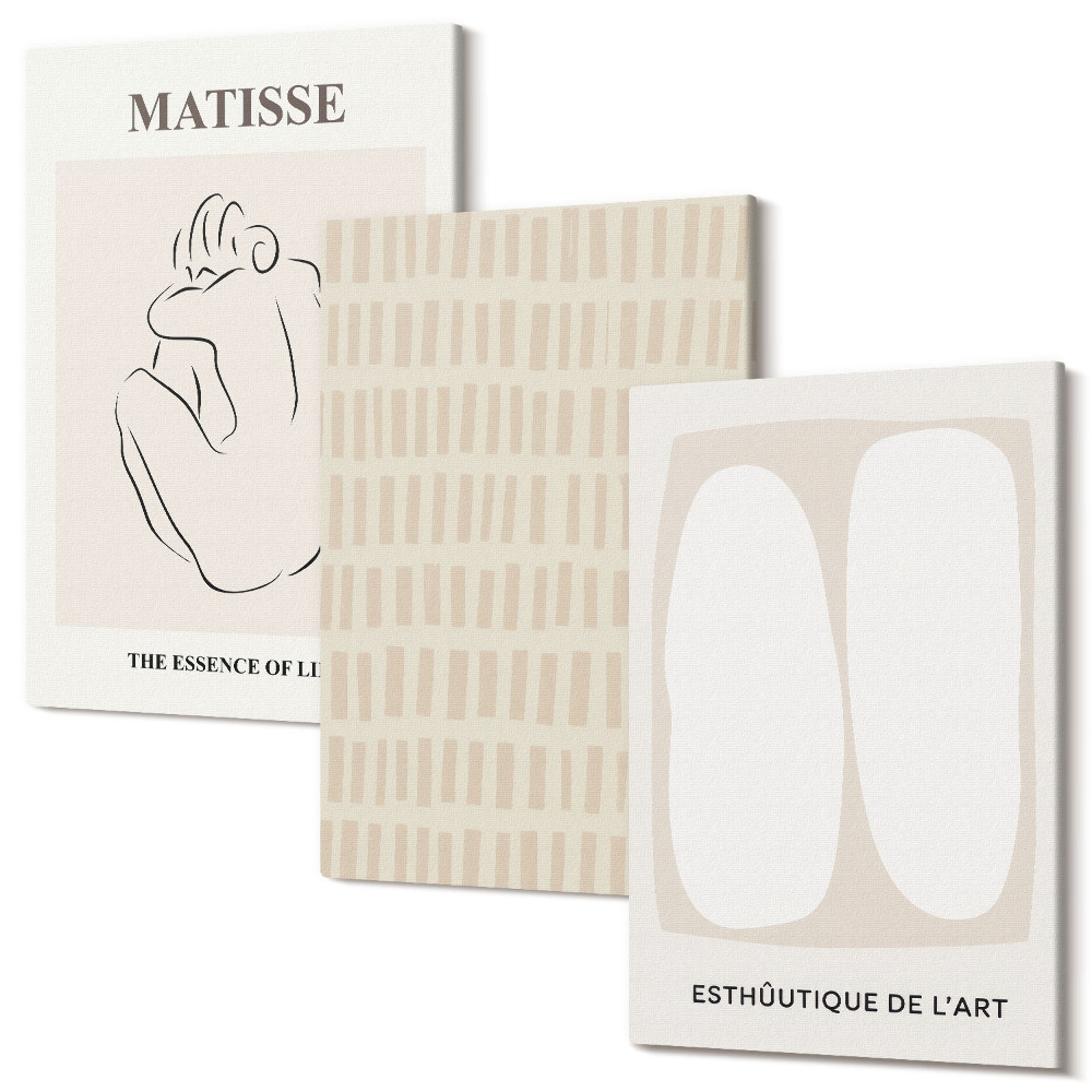 Sada obrazov na stenu triptych Línie a tvary v odtieňoch béžovej a bielej