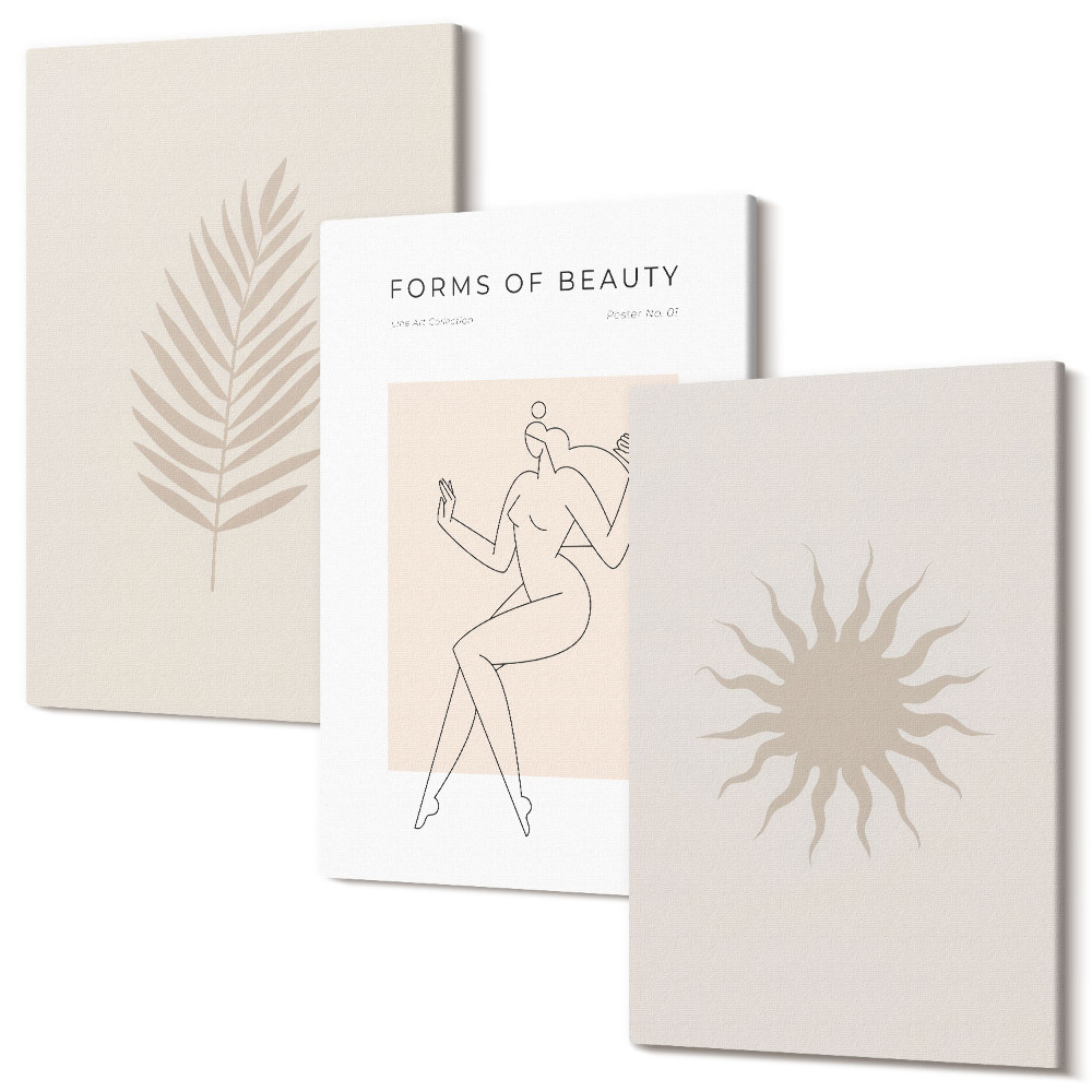 Sada obrazov na stenu triptych Kolekcia minimalistických foriem a prírodných tvarov