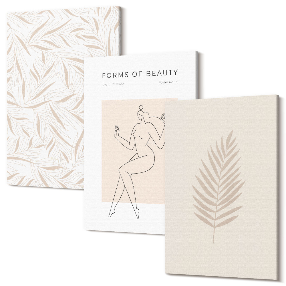 Sada 3 obrazov Minimalistické motívy botanického dizajnu
