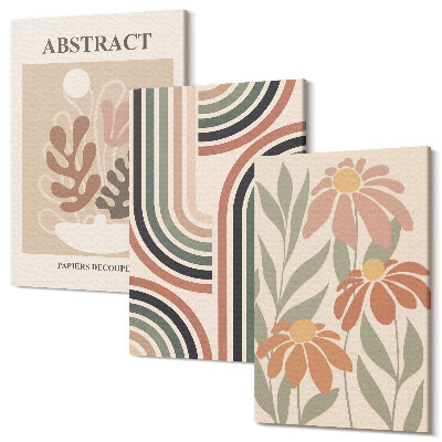 Sada obrazov triptych Abstraktné rastliny a vzory v pastelových farbách