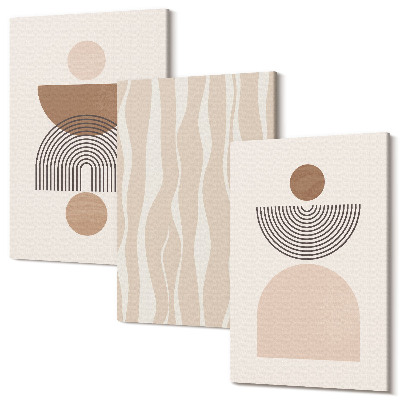 Sada obrazov triptych Abstraktné tvary v odtieňoch hnedej a béžovej