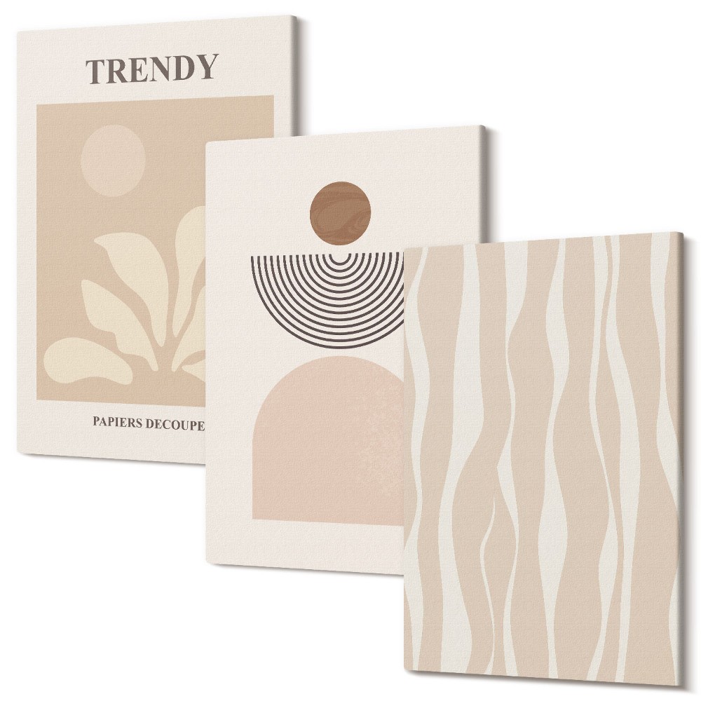 Sada obrazov na stenu triptych Štýlové abstraktné kompozície v odtieňoch béžovej