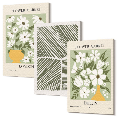 Sada 3 obrazov Kvetinové vzory Londýn a Dublin abstraktné línie