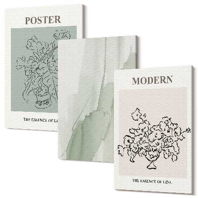 Sada 3 obrazov Kvety vo váze v modernom a minimalistickom štýle