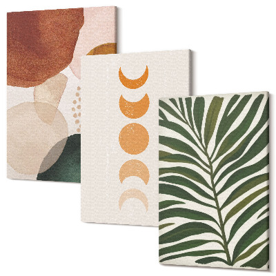 Sada 3 obrazov Abstraktné tvary v teplých farbách a listoch