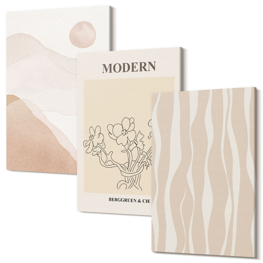 Sada obrazov triptych Abstraktné tvary v tlmených farbách