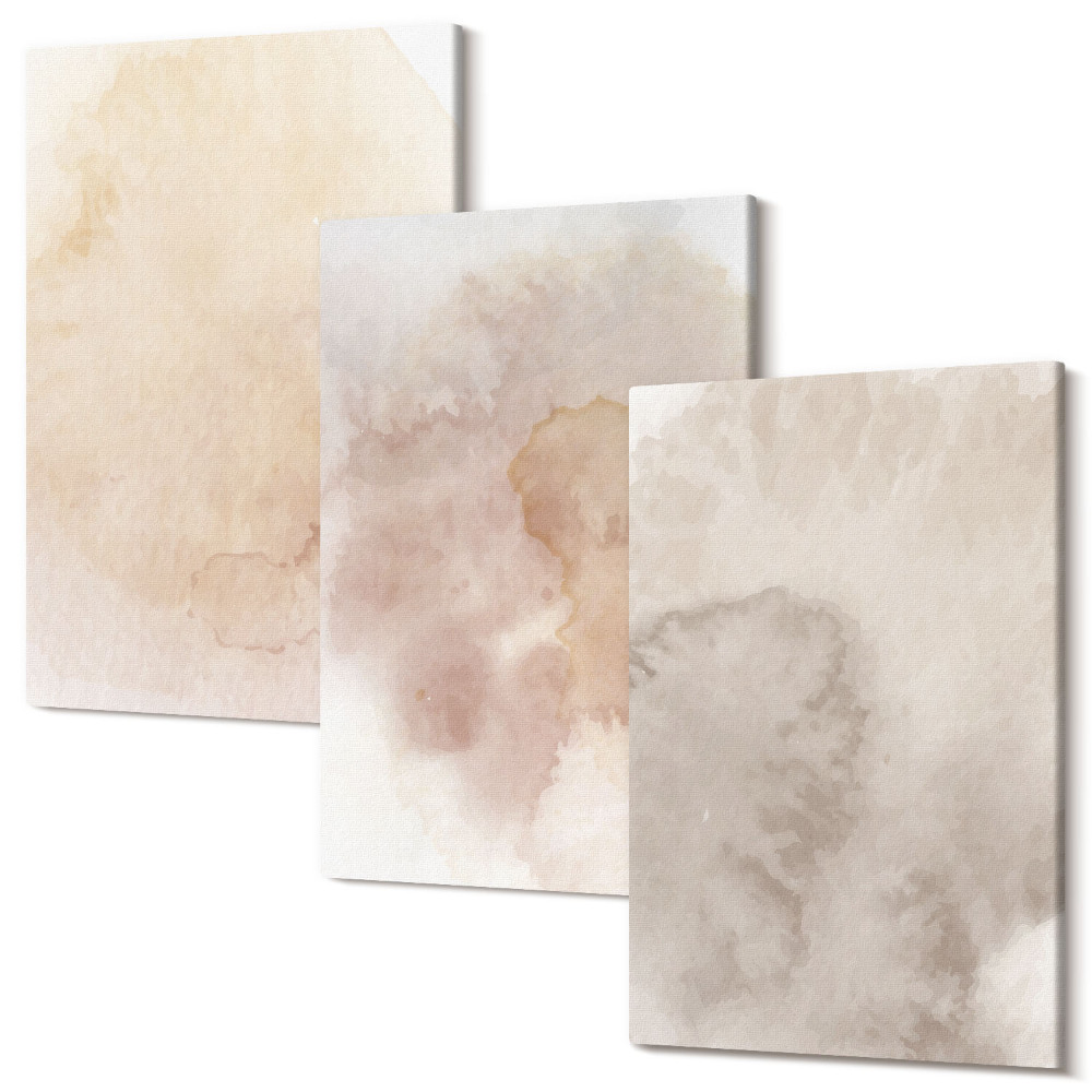 Sada obrazov triptych Teplé akvarely na plátne s pastelovými textúrami