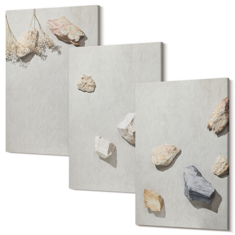 Sada obrazov na stenu triptych Boho beach stones minimalistické dekorácie