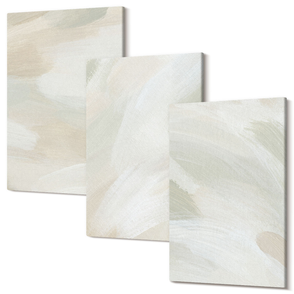 Sada 3 obrazov Svetlé abstraktné farby na plátne, jemný boho štýl