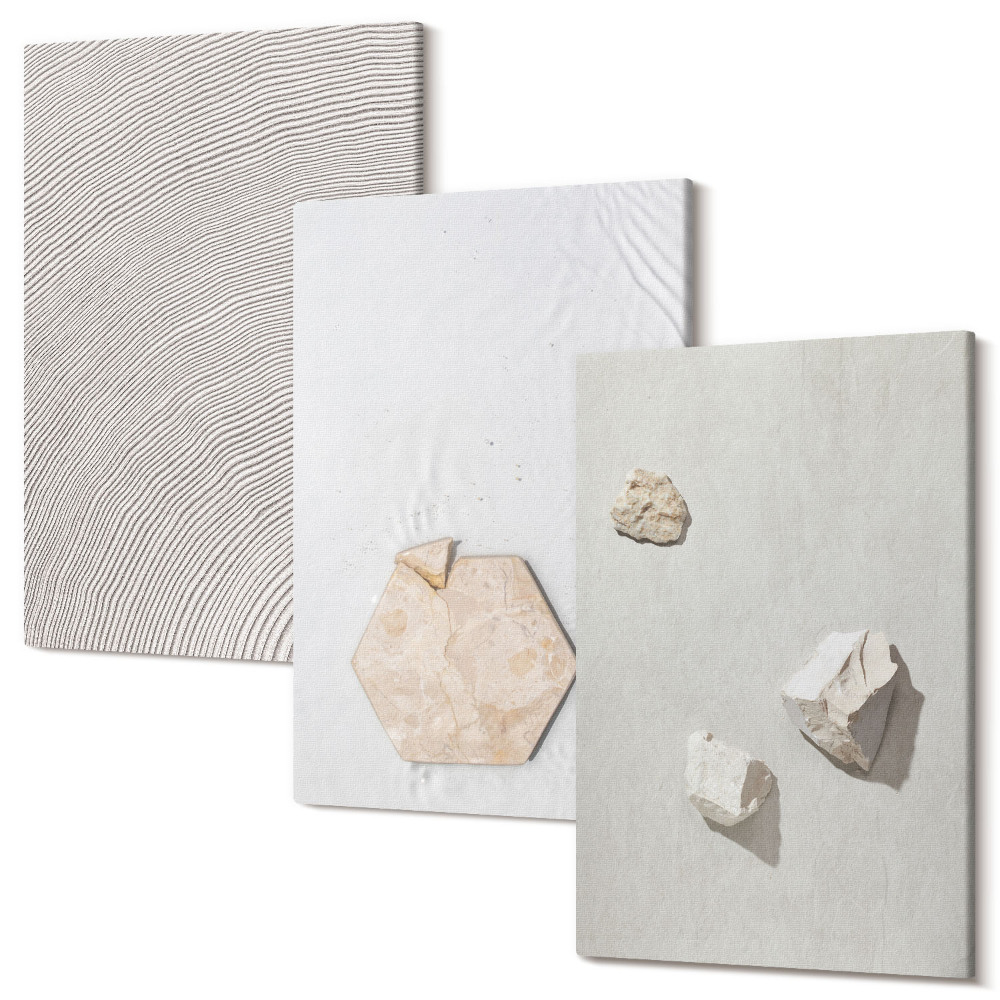 Sada obrazov triptych Ľahké textúry na piesku, jemný boho štýl