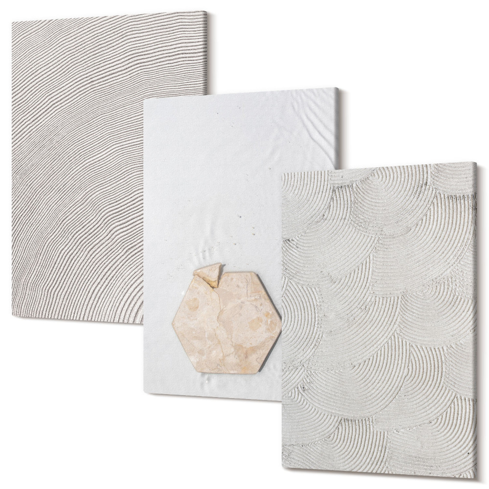 Sada obrazov na stenu triptych Ľahké textúry na piesku, jemný boho štýl