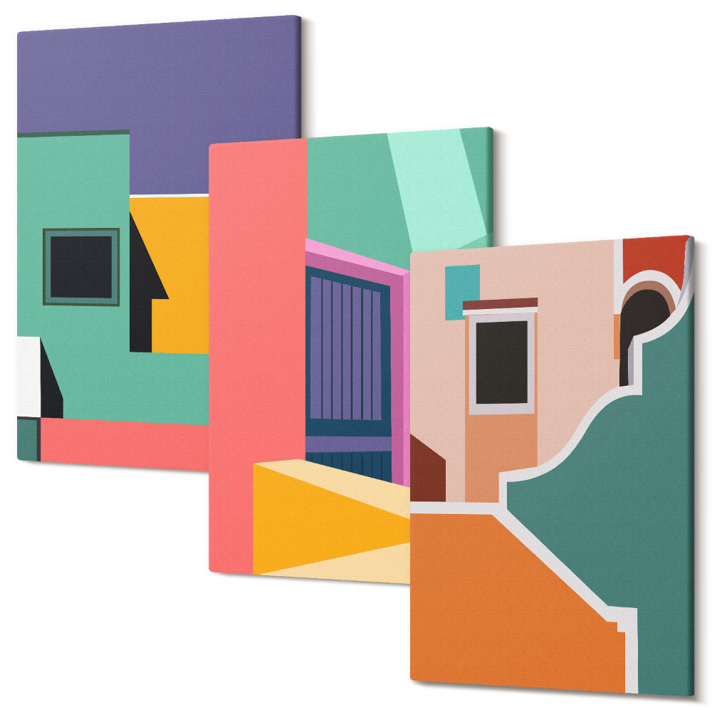 Sada obrazov na stenu triptych Farebné ilustrácie mesta v modernom štýle