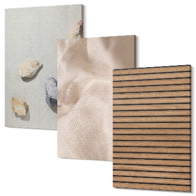 Sada 3 obrazov Kamene, drevo, látka, rôzne textúry