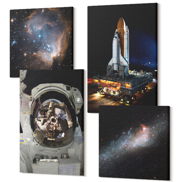 Sada obrazov kvadryptych Fotografie astronautov pri pristávaní na Mesiaci