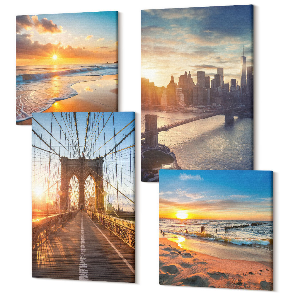 Sada obrazov na stenu kvadryptych Mosty a západy slnka v mestskej krajine