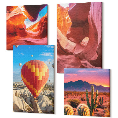 Sada 4 obrazov Krajiny púštnych roklín a let balónom