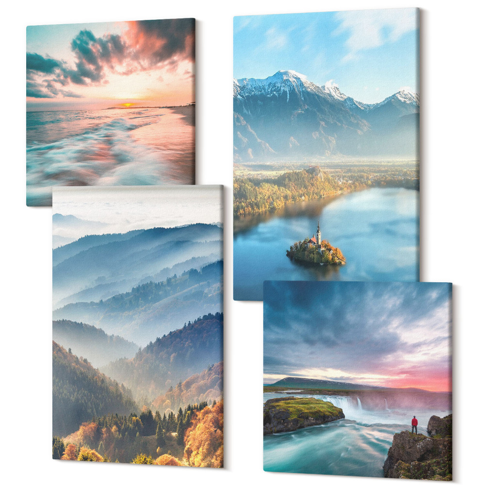 Sada obrazov na stenu kvadryptych Malebná horská krajina a vodopády v prírode