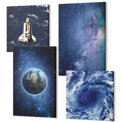 Sada obrazov na stenu kvadryptych Zem vo vesmíre, búrka a galaxia hviezd