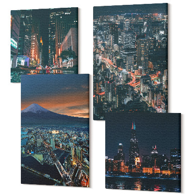 Sada obrazov kvadryptych Horský výhľad na mesto v noci s mrakodrapmi