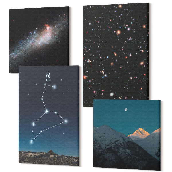 Sada obrazov kvadryptych Galaxia v súhvezdí Lev a vesmír