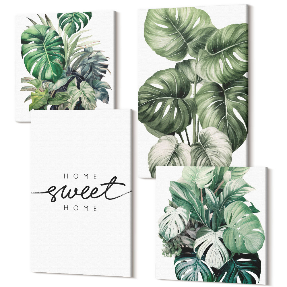 Sada obrazov na stenu kvadryptych Zelené rastliny s nápisom Sweet Home