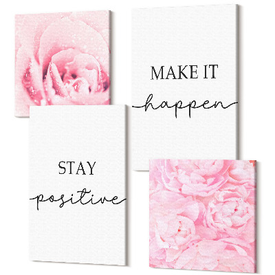 Sada 4 obrazov Minimalistický nápis inšpirovaný ružovými kvetmi