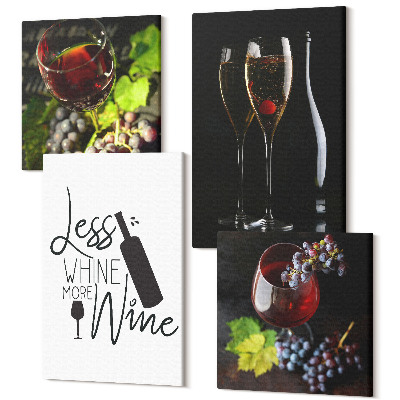 Sada obrazov kvadryptych Poháre vína s hroznom a nápisom o víne
