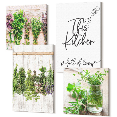 Sada obrazov na stenu kvadryptych Sušenie byliniek a rastlín do kuchyne