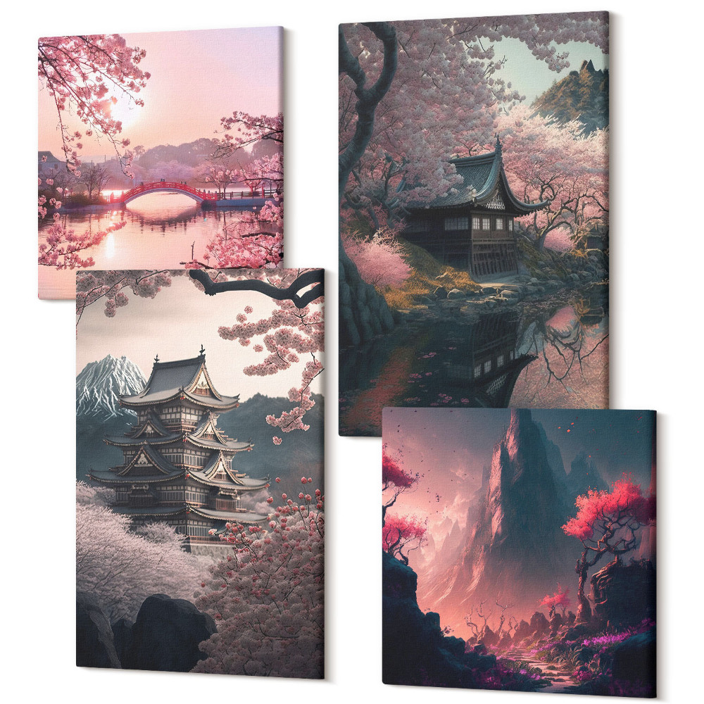 Sada obrazov na stenu kvadryptych Fantasy krajiny japonskej horskej krajiny