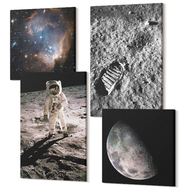 Sada obrazov na stenu kvadryptych Fotografia stopy astronauta na Mesiaci