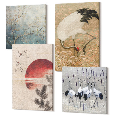 Sada obrazov kvadryptych Japonský žeriav ilustrácie japonskej krajiny