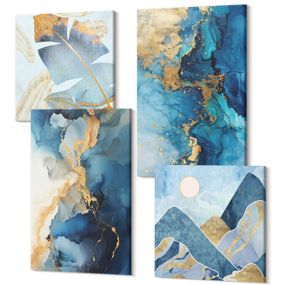 Sada obrazov na stenu kvadryptych Modré hory abstraktné vzory