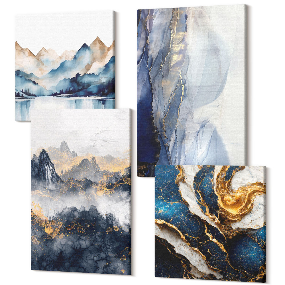 Sada obrazov na stenu kvadryptych Horské krajiny s modrými a sivými tónmi