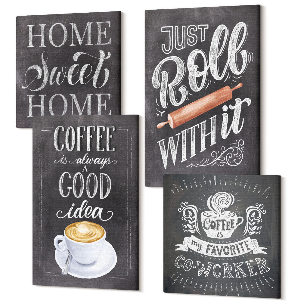 Sada obrazov na stenu kvadryptych Káva, teplo domova a pohoda