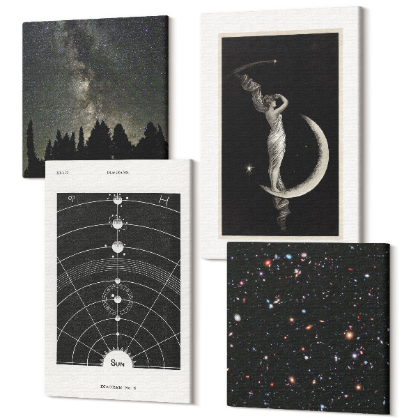 Sada obrazov kvadryptych Nočná postava galaxie slnečnej sústavy na Mesiaci