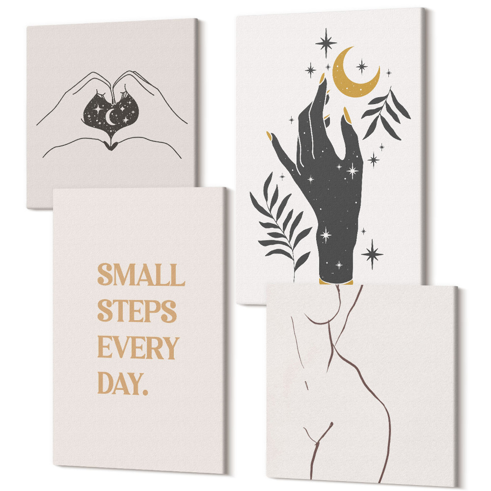 Sada 4 obrazov Minimalistické ilustrácie inšpirujúce boho text