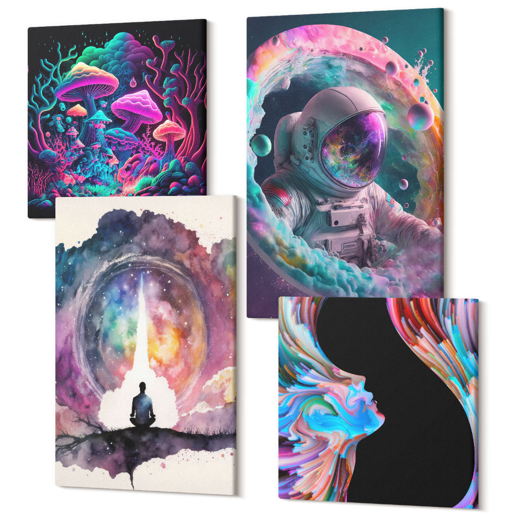 Sada 4 obrazov Farebné ilustrácie v štýle fantasy art