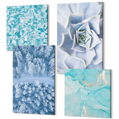 Sada obrazov na stenu kvadryptych Zimný les modrý kvet modrý vodná plocha