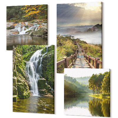 Sada 4 obrazov Vodopády, hory, cestičky v oblakoch a jesenné výhľady