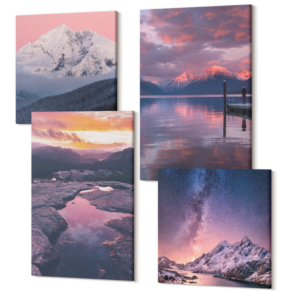 Sada obrazov kvadryptych Hory a voda v krásnej prírodnej krajine